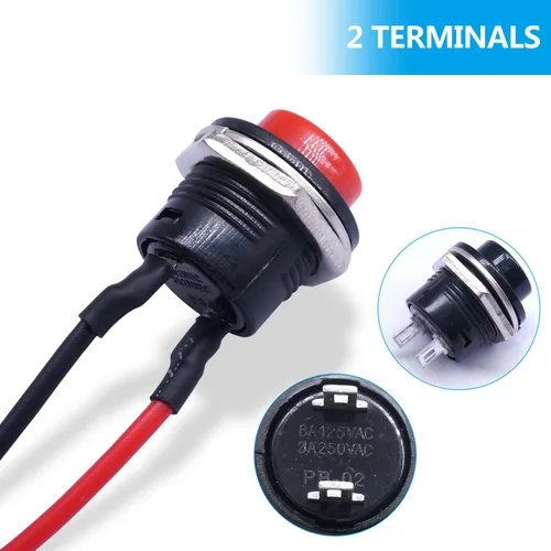Miniatura 4 de Twidec/6 piezas de interruptores de botón momentáneo SPST AC250V/3A AC125V/6A mini apagado(encendido) en negro + rojo con cables presoldados Negro