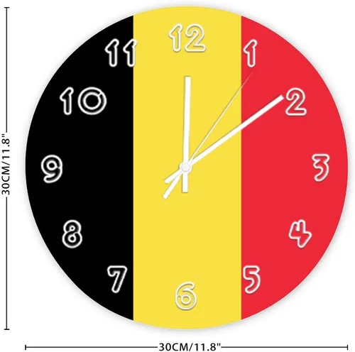 Miniatura 2 de Reloj de pared de Bélgica - Reloj de pared con bandera de Bélgica para dormitorio, sala de estar, oficina, escuela, decoración artística de pared