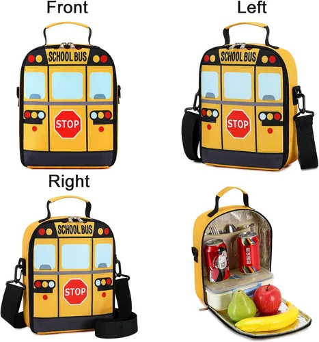 Miniatura 7 de Mochila para niños pequeños, preescolar, autobús, bolsa de libros 3D para jardín de infantes con lonchera aislante