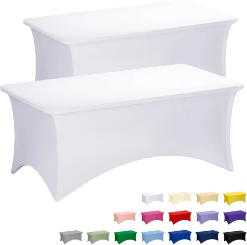 Miniatura 79 de Fixwal Paquete de 3 Manteles Negros para Mesas Rectangulares de 6 Pies, Manteles Rectangulares Elásticos de Spandex Ajustables de 6 Pies
