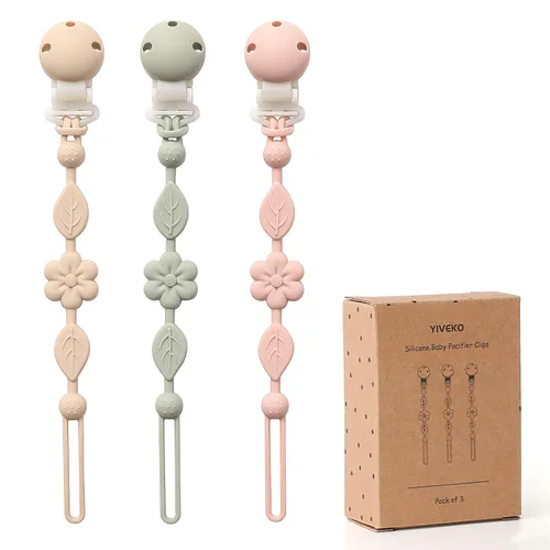 Clips para chupete de silicona para bebés para niños y niñas, clips de una pieza para bebés, clips para chupete YIVEKO con flores, 3 unidades,