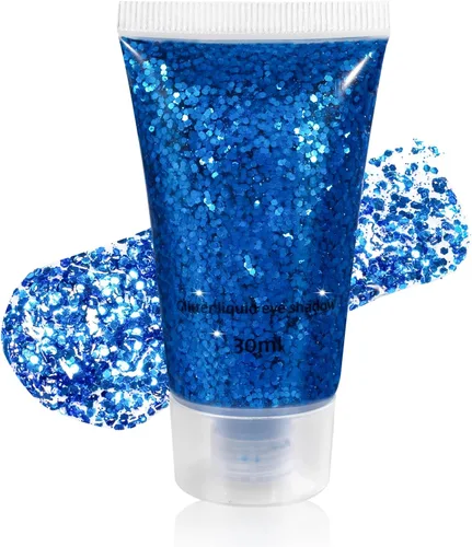 Mysense Gel de purpurina corporal azul real, maquillaje con purpurina para el cabello de la cara para conciertos, accesorios para festivales de