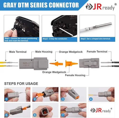 Miniatura 7 de JRready ST6331 Kit de conectores Deutsch, conectores DTM impermeables de 2, 3, 4, 6, 8, 12 pines, tamaño 20 contactos estampados (16-22 AWG)