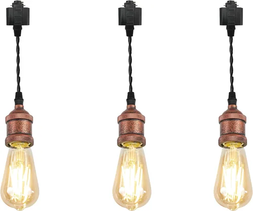 Miniatura 17 de Kiven 3 luces H System Track Mini colgante, soporte de lámpara con acabado negro perla, kit de luces de riel, colgante de rosa, tela trenzada
