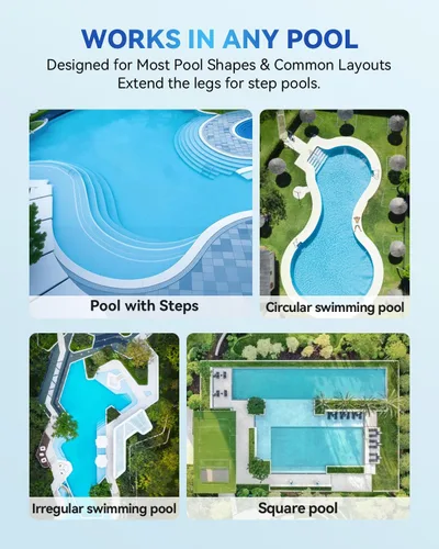 Miniatura 7 de Robot desnatador eléctrico automático de piscina 24/7 con soporte de aplicación, limpiador de superficie flotante para piscina sobre el suelo, Blanco