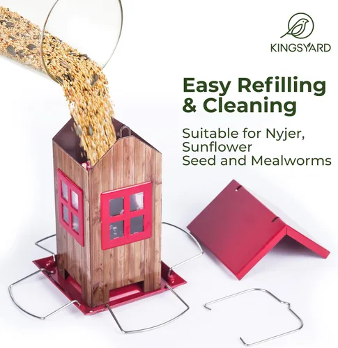 Miniatura 7 de Kingsyard Adorables Comederos para Pájaros para Exteriores, Comedero de Pájaros Colgante de Metal con 4 Puertos, Decoraciones de Jardín al Aire