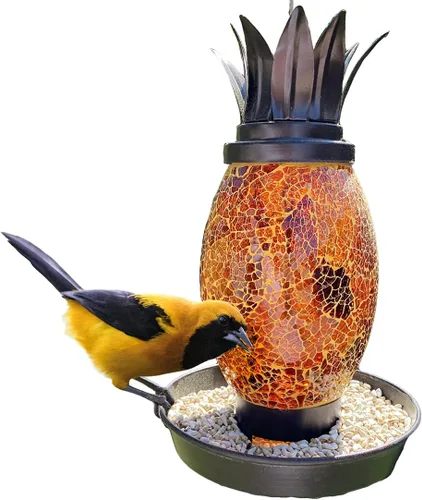 Miniatura 7 de Lily's Home Comedero para colibríes de vidrio de mosaico de 35 onzas, decoración colorida de jardín, boca ancha fácil de rellenar, incluye gancho