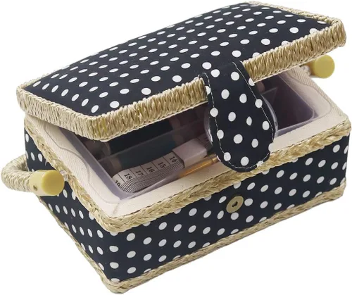 Cesta de coser con kit de costura. Pequeña caja de costura organizadora con mini kits de costura para niños, principiantes y regalo, Negro (Black