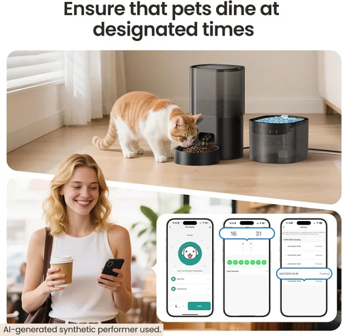 Miniatura 7 de Alimentador automático para gatos y fuente de agua 5G WiFi dispensadores de comida para gatos, control remoto por aplicación, alimentación