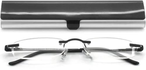 Miniatura 3 de 5 pares de gafas de lectura sin montura de metal con bisagra de resorte ligero estuche delgado para hombres y mujeres
