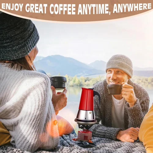 Miniatura 9 de Olla de moka de 6 tazas (300 g) para espresso en cocina, olla de acero inoxidable 304, compatible con inducción, roja Rojo