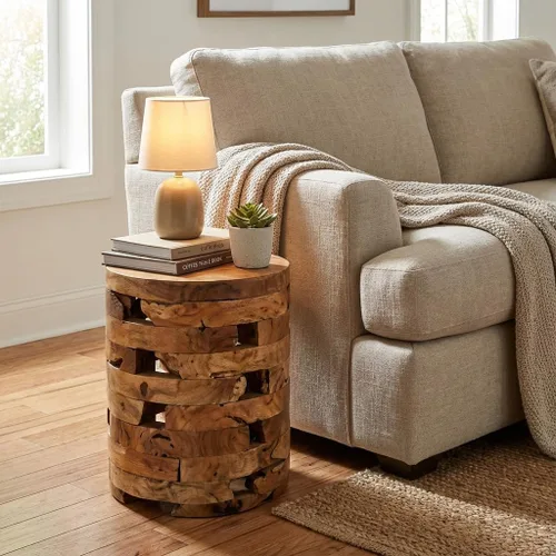 Miniatura 6 de Bare Decor Stonehenge - Mesa decorativa artesanal en madera maciza de teca, natural