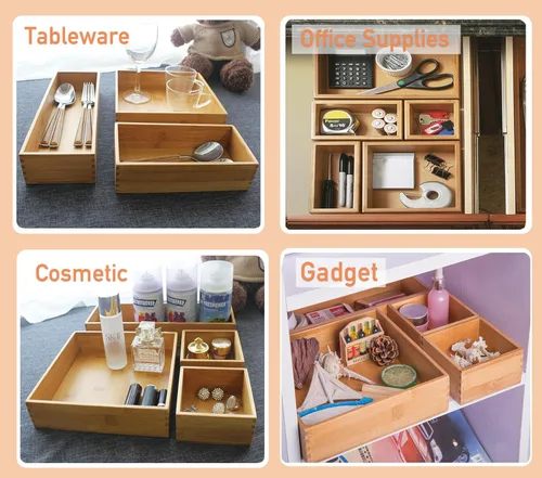 Miniatura 6 de Caja organizadora de bambú para guardar ropa y joyas Caddy Cajas organizadoras cuadradas Cajas de almacenamiento de madera para snacks y nueces