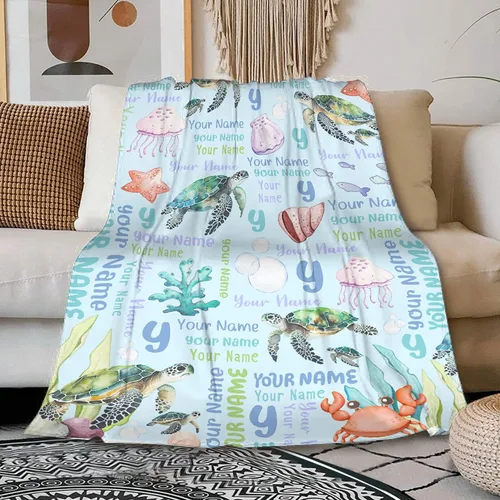 Manta personalizada con nombre, texto y nombre, manta personalizada con nombre para bebés, niños, niñas y adultos, manta personalizada para Tortuga