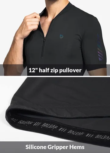Miniatura 6 de BALEAF Camiseta de ciclismo para hombre, manga corta, media cremallera, para ciclismo de montaña, 4 bolsillos traseros UPF