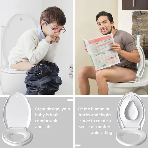 Miniatura 4 de Hibbent Asiento de inodoro de entrenamiento para ir al baño, asiento magnético integrado, tapa con tapa, nunca se afloja y cierra lentamente