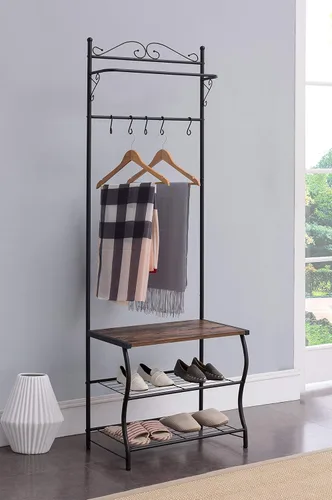 Kings Brand Furniture - Banco de zapatos de entrada, perchero, organizador de almacenamiento de árbol de pasillo con ganchos