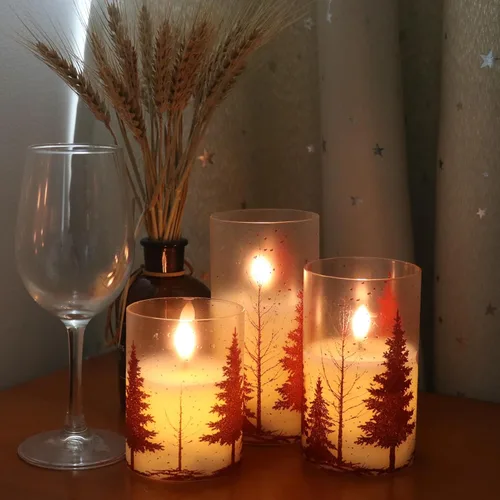 Miniatura 8 de Velas de Cristal sin Llama de Árbol de Navidad con Control Remoto Temporizador Operadas con Batería Cera Real Mecha 3D LED Parpadeantes Velas