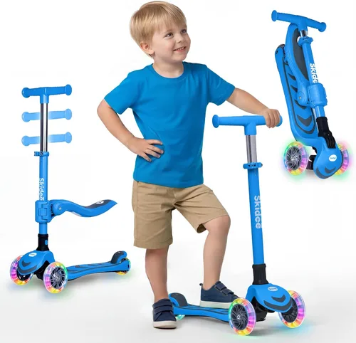 Miniatura 21 de SKIDEE Kick Scooter for Kids Ages 3-5 Foldable 3 Wheel Scooter with Lean-to-Steer, Adjustable Height, Removable Seat & LED Light Wheels Toddler