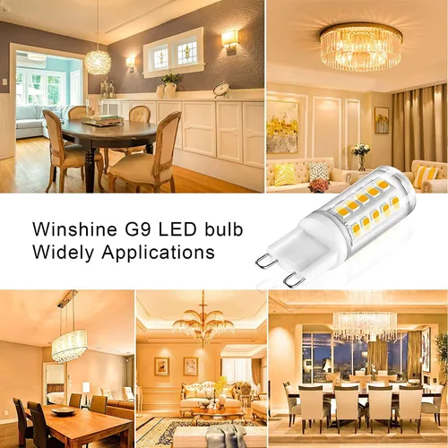 Miniatura 6 de Winshine - Paquete de 10 bombillas LED G9 regulables de 3000 K blanco cálido, bombilla de 4 W con casquillo G9 para lámpara de araña T4 de luz