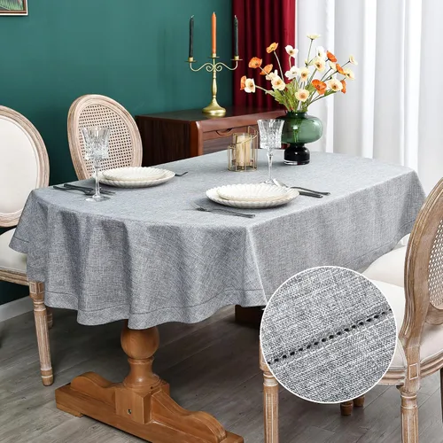 Miniatura 10 de NEWISHER - Mantel rústico con borde de punto de lino falso, ovalado, estilo granja, neutro, de lino, para comedor, cocina, fiesta, hogar, 60 x 84