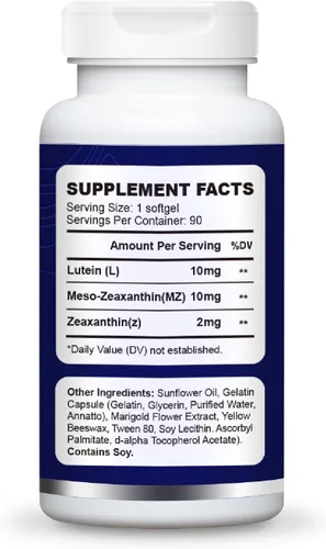 Miniatura 2 de Suplemento para los ojos – Luteína 10 mg, meso-zeaxantina 10 mg, zeaxantina 2 mg – Vitaminas para los ojos que apoyan la visión, protección