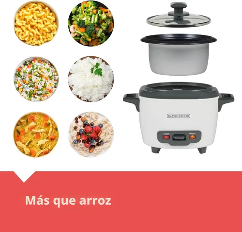 Miniatura 3 de BLACK+DECKER Olla arrocera de 3 tazas, RC503, 1.5 tazas de arroz crudo, cesta de cocción al vapor, recipiente antiadherente extraíble, un toque