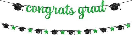 Miniatura 12 de KatchOn, Banner de felicitaciones graduadas con purpurina – 10 pies, pre-encordado Grad Garland Class of 2026 Pancartas de felicitaciones