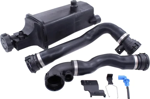 MOTOKU Tanque de Expansión del Depósito de Refrigerante del Radiador y Kit de Mangueras de Agua Superior e Inferior para BMW E46 328i 328Ci 330C
