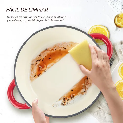 Miniatura 4 de Overmont Horno holandés de hierro fundido esmaltado de 5.5 cuartos de galón con tapa y libro de cocina, cacerola resistente con asas dobles