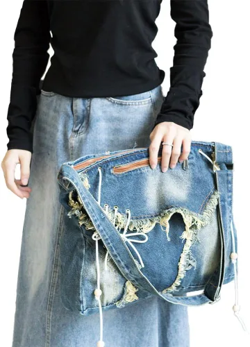 Miniatura 4 de Bivinke Bolsas de tela vaquera para mujeres y hombres, bolso de hombro cruzado, bolso casual, bolso retro de gran capacidad
