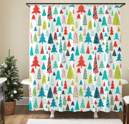 Cortina de ducha con diseño de árbol de Navidad, acuarela, árbol de Navidad, invierno, vacaciones, tela de poliéster, cortina de ducha de baño, 72 x