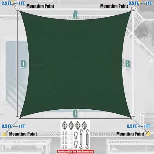 Miniatura 7 de Amgo Toldo Vela Cuadrado Rectangular Verde de Tamaño Personalizado 6' x 6' UPF50+ AGTAPS14, Pedido para Hacer Toldo Marquesina, 95% Bloqueo UV