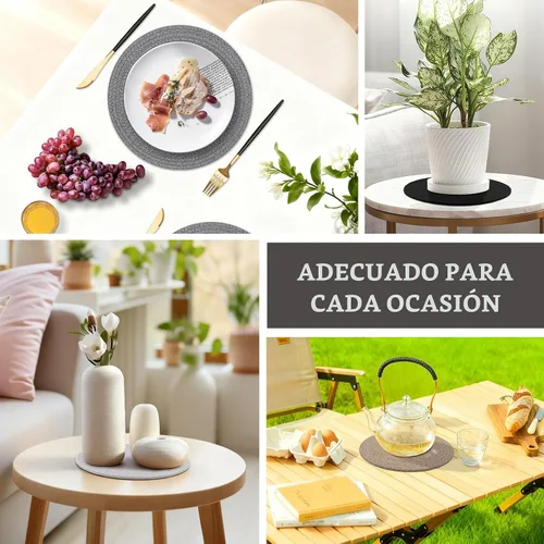 Miniatura 6 de Juego de 6 manteles individuales redondos, alfombrillas de mesa tejidas con cuerda de algodón, almohadillas calientes para cocina, antideslizantes