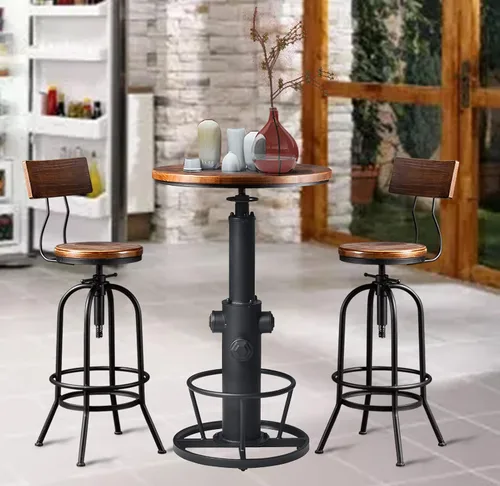 Miniatura 3 de Juego de mesa y taburetes de altura de barra de 3 piezas para cóctel, bistró, fiesta de pub en casa, patas de metal de soldadura, parte superior