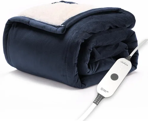 Sunbeam Royal Mink Sherpa Admiral Blue - Manta térmica personal / cobija, acogedora y cálida, ajustes de temperatura ajustables