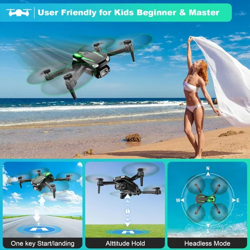 Miniatura 5 de Dron con cámara, dron plegable HD 1080P FPV para niños, adultos y principiantes, cuadricóptero RC con motor sin escobillas y vuelo estable, gestos