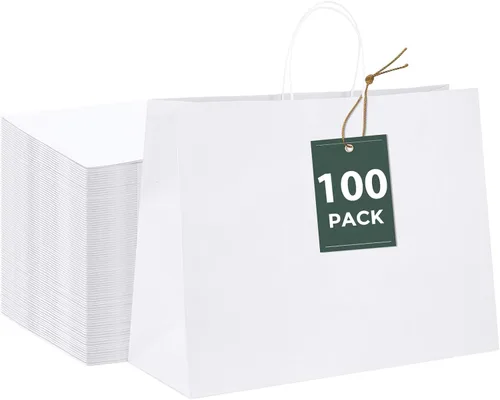 Miniatura 24 de GSSUSA Bolsas de regalo negras de 5.25 x 3.75 x 8 pulgadas, 100 unidades, bolsa para el día de San Valentín, bolsas de papel negro con asas a