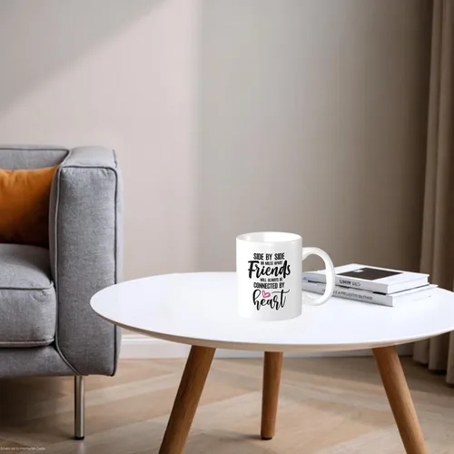 Miniatura 4 de Taza de café de regalo para mejores amigos, con texto en inglés "Friends Will Always Be Connected by Heart", para cumpleaños, Navidad y mejores