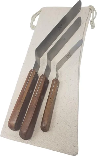 Miniatura 2 de Juego de espátulas de acero inoxidable offset con asas de madera y bolsa de almacenamiento/regalo, herramientas profesionales de decoración