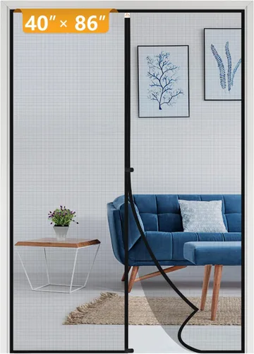 Miniatura 117 de Yotache - Puerta mosquitera magnética estrecha para puerta de 26 x 78 pulgadas, tamaño de malla de 28 x 79 pulgadas, malla de fibra de vidrio Negro