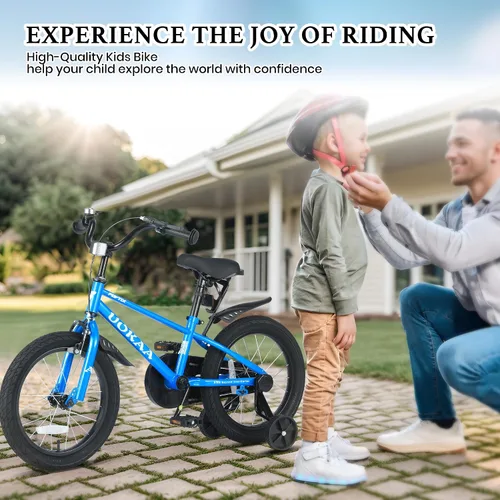 Miniatura 5 de Bicicleta para niños de 14 16 pulgadas para niños y niñas de 3 a 7 años, bicicleta para niños con ruedas de entrenamiento, freno de mano y pie, Azul