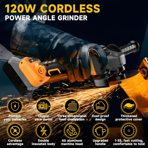 Miniatura 2 de Amoladora angular inalámbrica para batería Dewalt de 20 V, amoladora sin escobillas ajustable de 3 velocidades con hasta 8500 RPM, amoladora