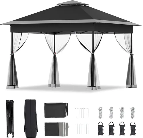 Miniatura 9 de Bezseller Carpa Gazebo Emergente de 11x11 pies con Mosquitero – Instalación Rápida, Toldo Exterior Resistente al Agua para Patio, Jardín, Patio Caqui