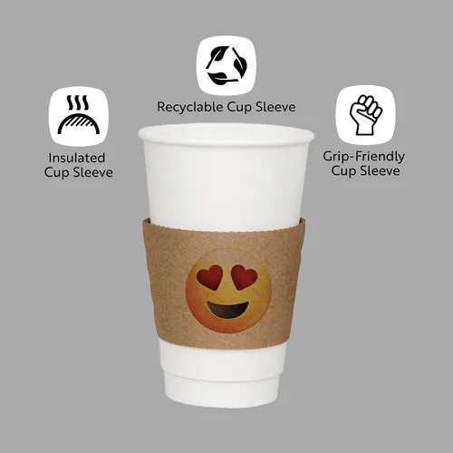 Miniatura 4 de Restaurantware Restpresso 5.1 x 2.8 pulgadas Fundas para tazas de café 50 fundas corrugadas para tazas calientes – Corazón ojo Emoji resistente al