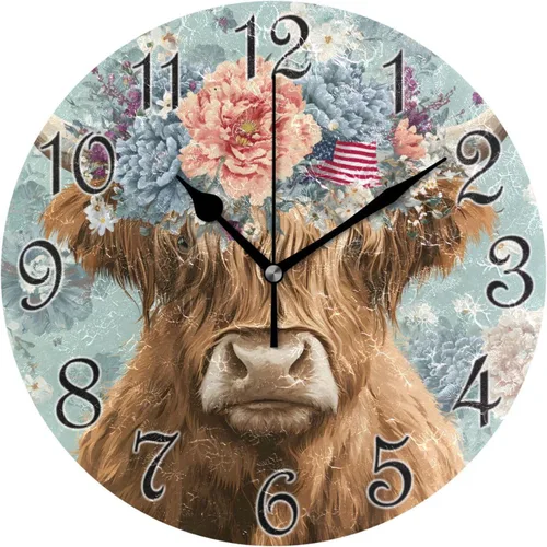 Miniatura 19 de susiyo Reloj de pared de alpaca con diseño de llama, con diseño de animales, silencioso, redondo, sin tictac, funciona con pilas, creativo