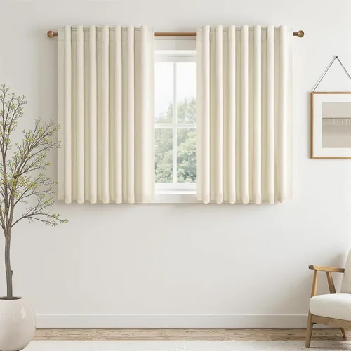 Miniatura 62 de Topfinel Cortinas opacas, blanco beige, 2 paneles, ventanas pequeñas, textura, mezcla de lino, bohemia, abedul, rural, gancho, bolsillo trasero