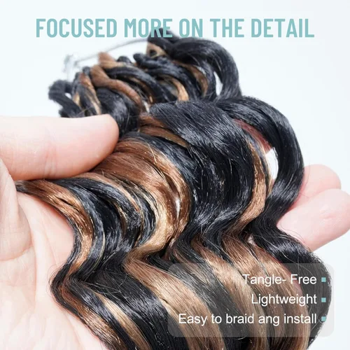 Miniatura 4 de Cabello de ganchillo con ondas oceánicas, 12 pulgadas, 8 paquetes de 3 tonos, cabello rizado de longitud media, rizado y ondulado profundo