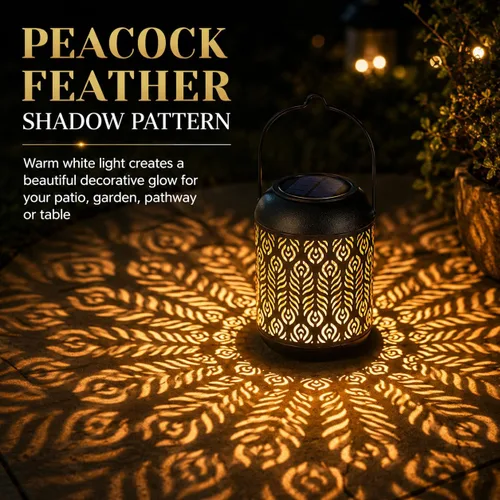 Miniatura 5 de LeiDrail Farol solar colgante al aire libre, faroles decorativos de metal, luz LED blanca cálida, impermeable, iluminación de paisaje para mesa