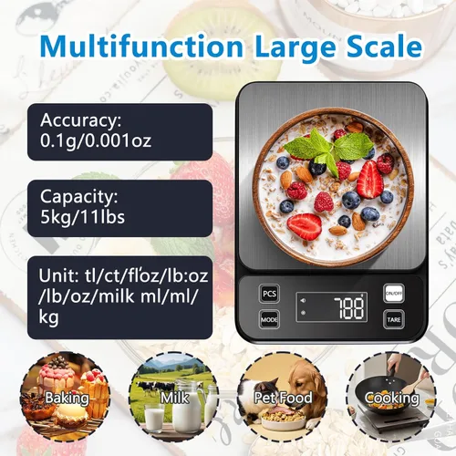 Miniatura 3 de Báscula de alimentos impermeable IPX7 de 0.00 oz, báscula de cocina de precisión, báscula digital de alimentos de 22.0 lbs/22 libras, recargable por